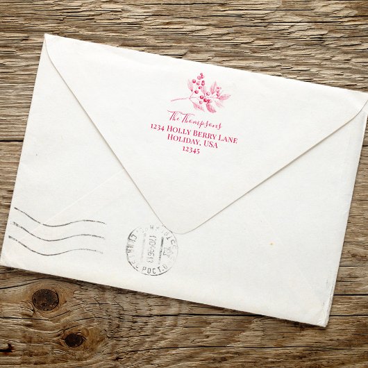 差出人住所ホリデーホリーベリーグリーンリー セルフインキングスタンプ