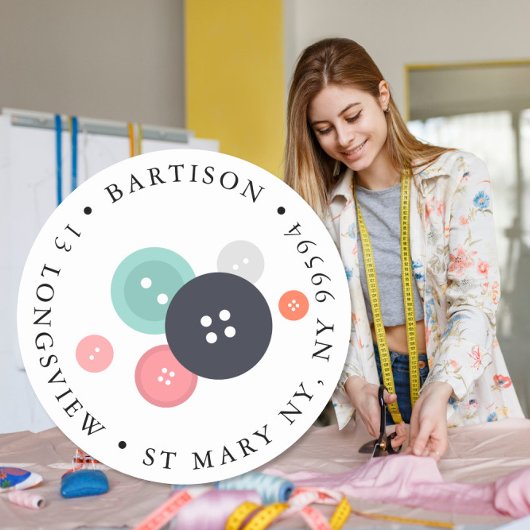 差出人住所ボタン裁縫手作り会社 ラウンドシール