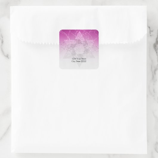 差出人住所マゼンタピンクの輝くデイビッドの星 スクエアシール (バッグ)