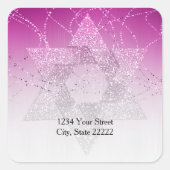 差出人住所マゼンタピンクの輝くデイビッドの星 スクエアシール (正面)