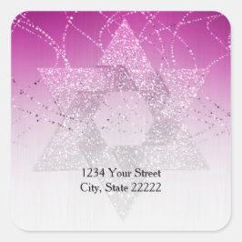 差出人住所マゼンタピンクの輝くデイビッドの星 スクエアシール