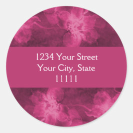 差出人住所マゼンタピンク水色の花 ラウンドシール