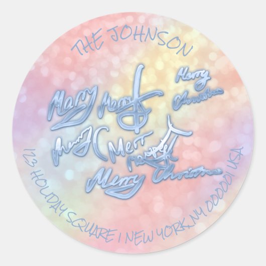 差出人住所メリークリスマス型枠RSVPホログラフ ラウンドシール (正面)