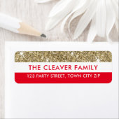 差出人住所モダンストライプ金ゴールドフェイクグリッター赤 ラベル (インサイチュ)