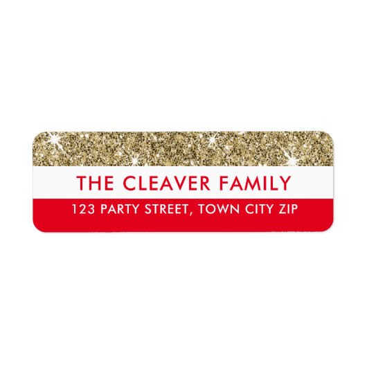 差出人住所モダンストライプ金ゴールドフェイクグリッター赤 ラベル (正面)