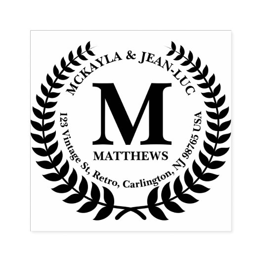 差出人住所モノグラムクラシックローレルリース ラバースタンプ (インプリント)