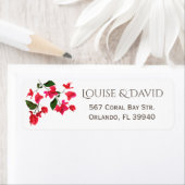 差出人住所ラベルとレッドブーゲンビリア花 ラベル (インサイチュ)