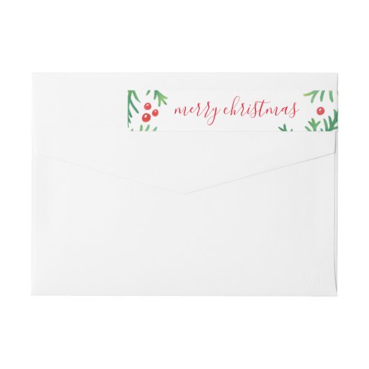 差出人住所ラベルのまわりのクラシックなクリスマスの覆い ラップアラウンドラベル (裏面)