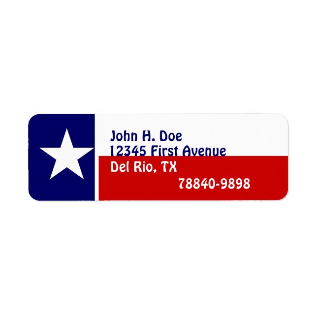差出人住所ラベルのテキサス州の単独星の旗州 ラベル (正面)