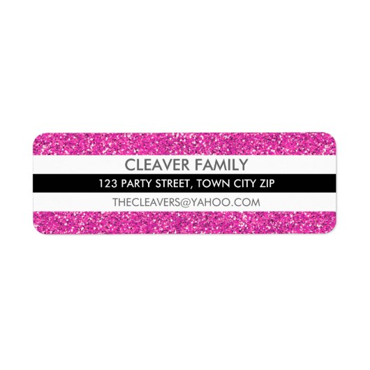 差出人住所ラベルモダンストライプグリッターピンク ラベル (正面)