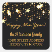 差出人住所ラベル、ブラック&金ゴールドスター スクエアシール (正面)