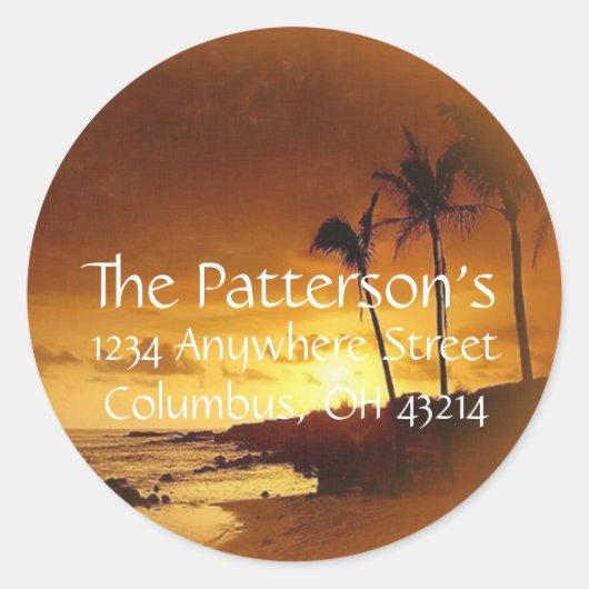 差出人住所ラベル::夕日の熱帯/熱帯 ラウンドシール (正面)