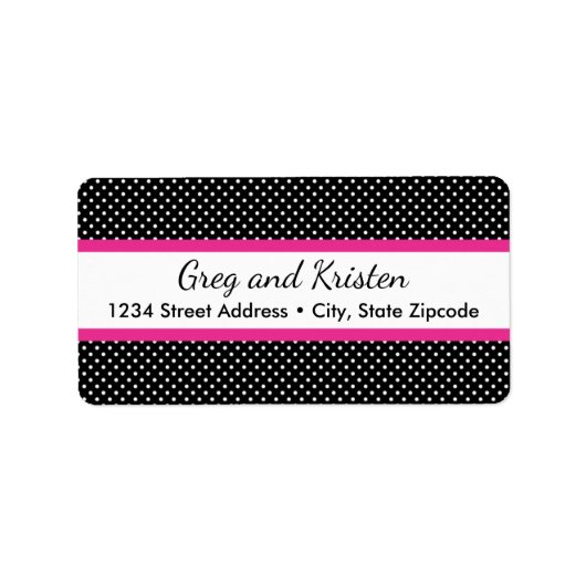 差出人住所ラベル│小ドット黒&ホットピンク ラベル (正面)