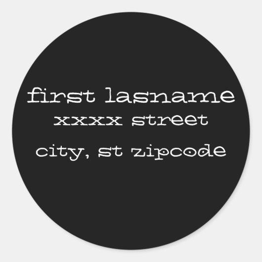 差出人住所ラベル – 白（黒） ラウンドシール (正面)