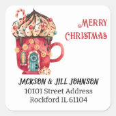 差出人住所レッドアイスクリームスワール魔法ハウス スクエアシール (正面)