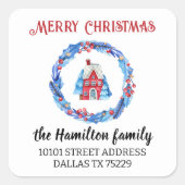 差出人住所レッドハウスリースメリークリスマス スクエアシール (正面)