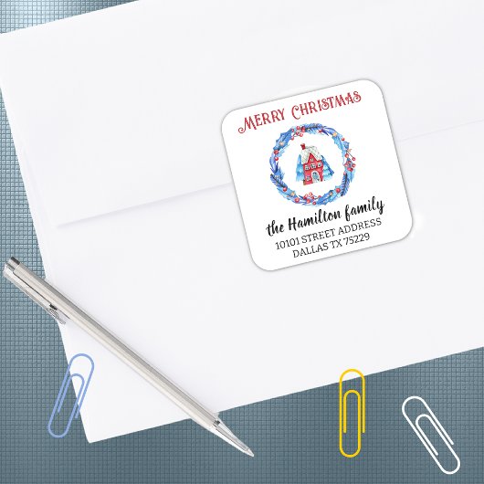 差出人住所レッドハウスリースメリークリスマス スクエアシール