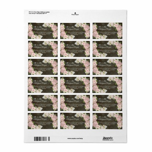 差出人住所大型ダークウッドピンクアジサイ ラベル (フルシート)