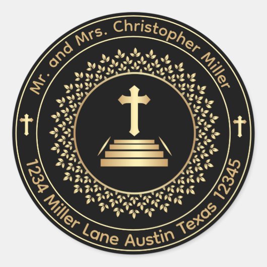 差出人住所宗教十字架封筒用シール ラウンドシール (正面)