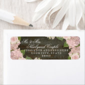差出人住所小さな暗い木製ピンクアジサイ ラベル (インサイチュ)