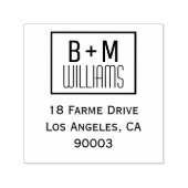 差出人住所正方形ブラック/ホワイトのモノグラム セルフインキングスタンプ (デザイン)