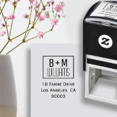 差出人住所正方形ブラック/ホワイトのモノグラム セルフインキングスタンプ