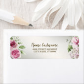差出人住所水彩ピンクフローラ光沢ブロンズ ラベル (インサイチュ)