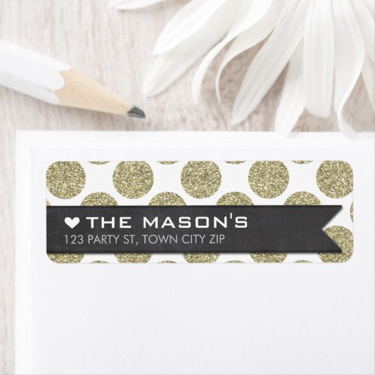 差出人住所水玉模様金ゴールドグリッター黒板 ラベル (インサイチュ)