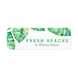 差出人住所熱帯水色モンステラ葉 ラベル