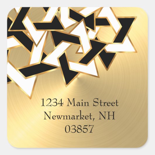 差出人住所白黒スターオブデイヴィッド金ゴールド スクエアシール (正面)