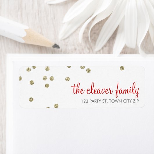 差出人住所紙吹雪おもしろい水玉模様金ゴールドグリッター ラベル (インサイチュ)