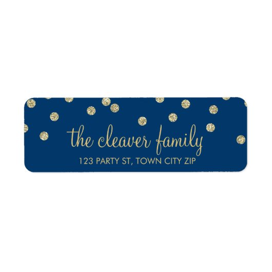 差出人住所紙吹雪スポットグリッター金ゴールド青 ラベル (正面)