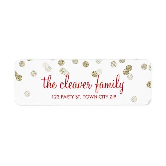 差出人住所紙吹雪水玉模様グリッター金ゴールド ラベル (正面)