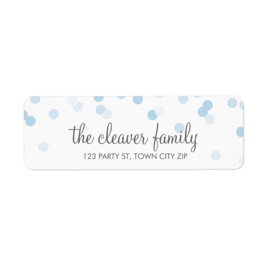 差出人住所紙吹雪水玉模様淡い色のベビーブルー ラベル (正面)