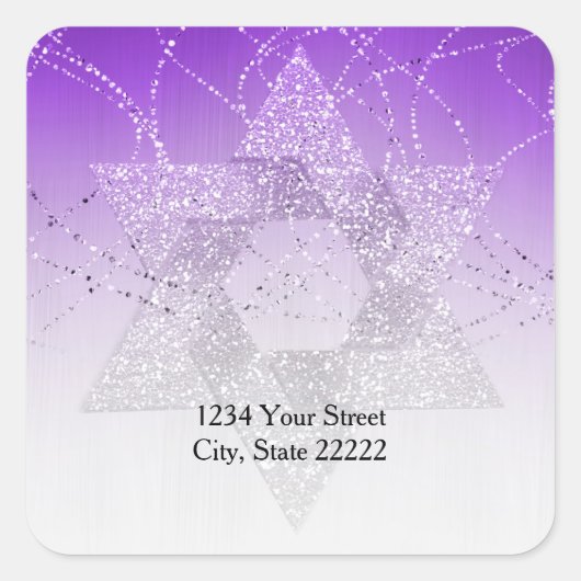 差出人住所紫の輝くデビッドの星 スクエアシール (正面)