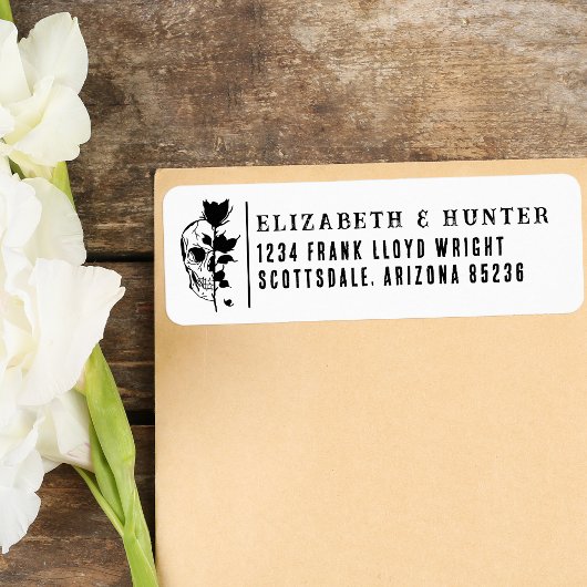 差出人住所結婚ゴシックバラとスカル ラベル