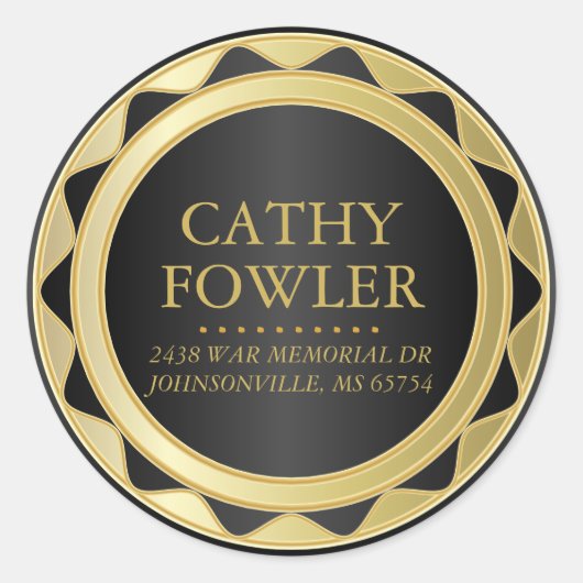 差出人住所金ゴールドと黒丸ラベル ラウンドシール (正面)