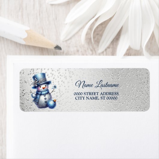 差出人住所雪だるまクリスマスエレガント冬 ラベル (インサイチュ)
