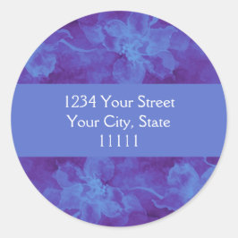 差出人住所青と紫の水色の花 ラウンドシール