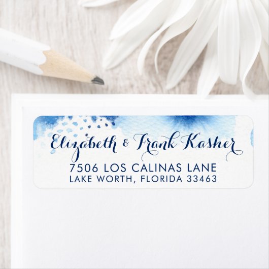 差出人住所頭が切れるネイビーブルー水彩色 ラベル (インサイチュ)