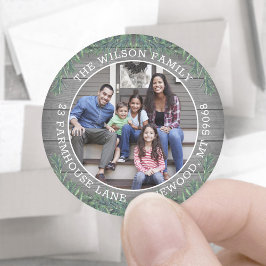 差出人住所&フォトクリスマスグリーン&ウッド ラウンドシール