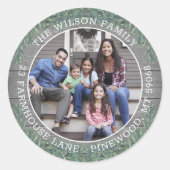 差出人住所&フォトクリスマスグリーン&ウッド ラウンドシール (正面)