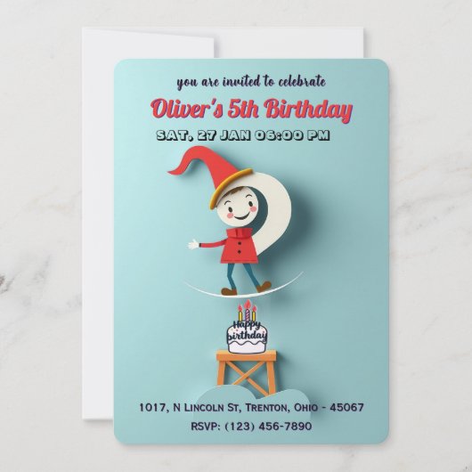 差引法誕生日 パーソナライズされた 招待状 (正面)