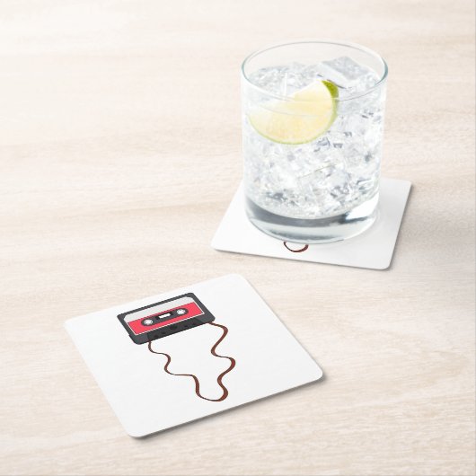 巻き取り式カセットテープ混合テープレトロヴィンテージ スクエアペーパーコースター (インサイチュ)