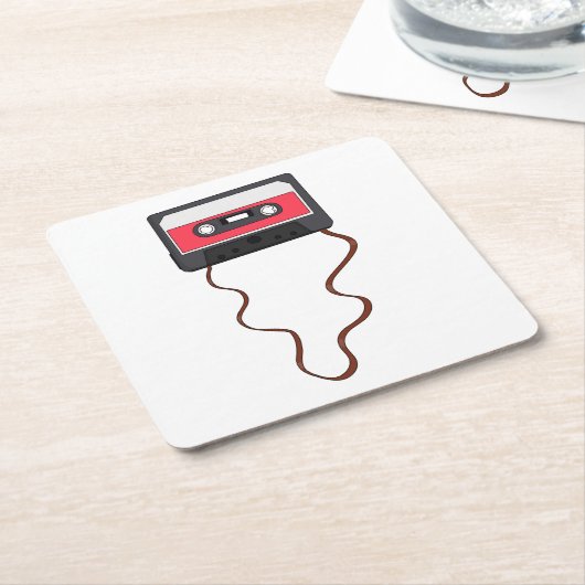巻き取り式カセットテープ混合テープレトロヴィンテージ スクエアペーパーコースター (アングル)