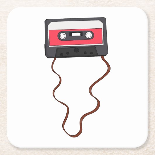 巻き取り式カセットテープ混合テープレトロヴィンテージ スクエアペーパーコースター (正面)