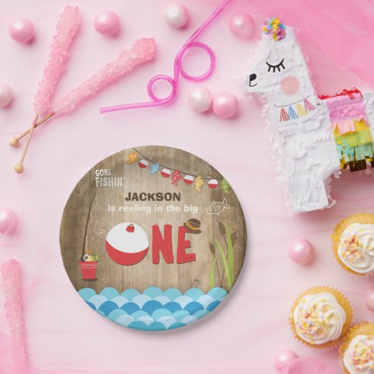 巻き取る魚釣りの紙皿の男の子の誕生日大きい1 ペーパープレート (パーティー)