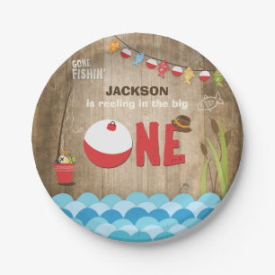 巻き取る魚釣りの紙皿の男の子の誕生日大きい1 ペーパープレート