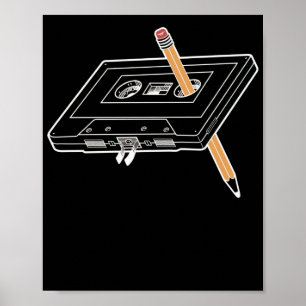 巻き戻しカセット鉛筆90sユーモア ポスター