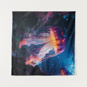 巻き毛のクラゲ白熱［赤熱］光を放つのクローズアップ タペストリー (正面(横))